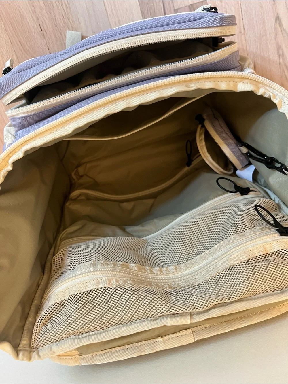 Lavendar Baby Diaper Backpack with Cream Trim